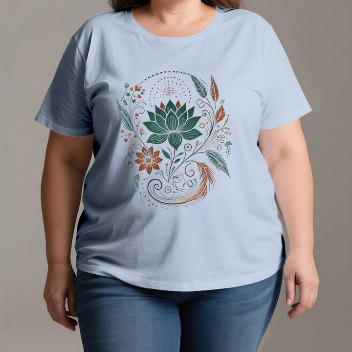 T-shirt de yoga en coton Olivenorma , fleurs et feuilles de lotus - image 3