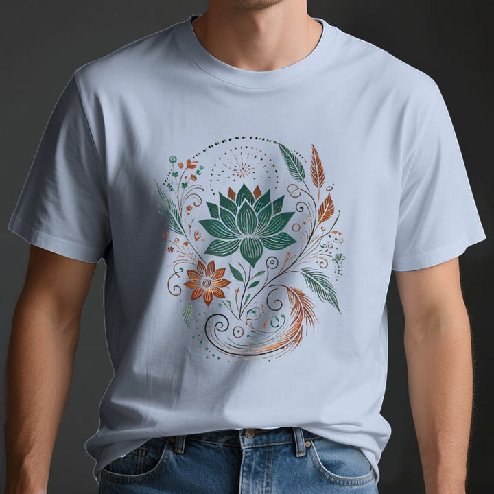 T-shirt de yoga en coton Olivenorma , fleurs et feuilles de lotus - image 4