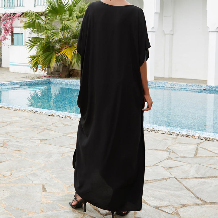 Robe caftan brodée de fleurs et d'oiseaux, chemisier de plage Olivenorma
