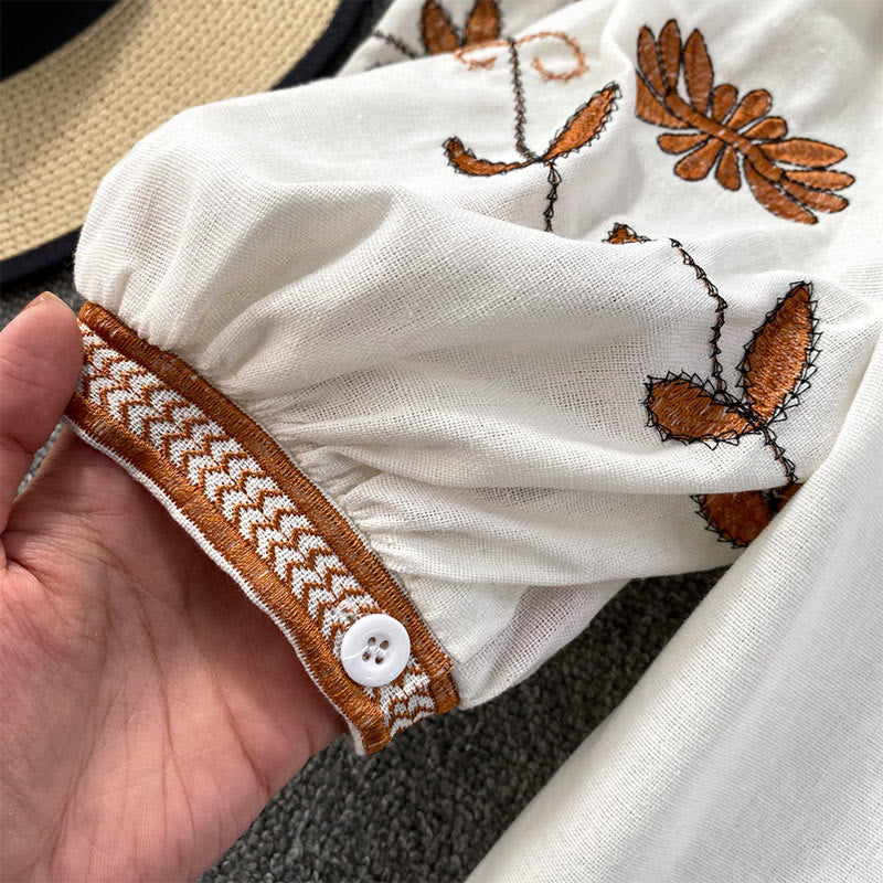 Chemise femme Olivenorma Bohemia brodée à manches lanternes