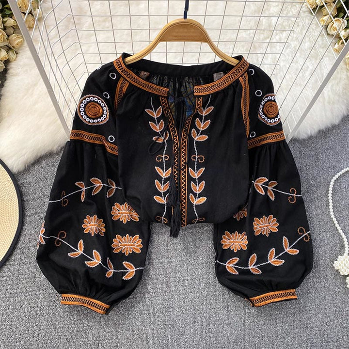 Chemise femme Olivenorma Bohemia brodée à manches lanternes