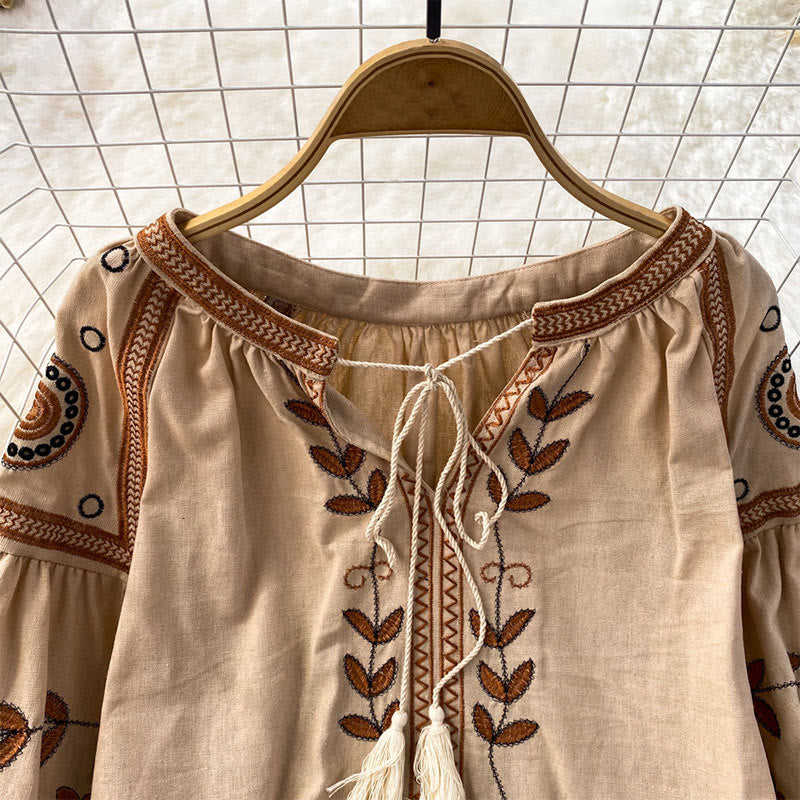 Chemise femme Olivenorma Bohemia brodée à manches lanternes