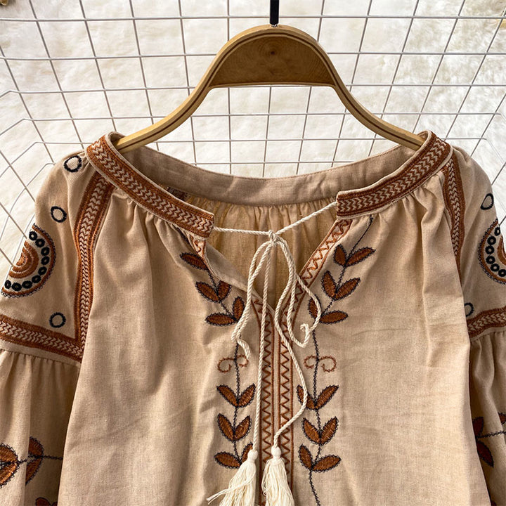 Chemise femme Olivenorma Bohemia brodée à manches lanternes