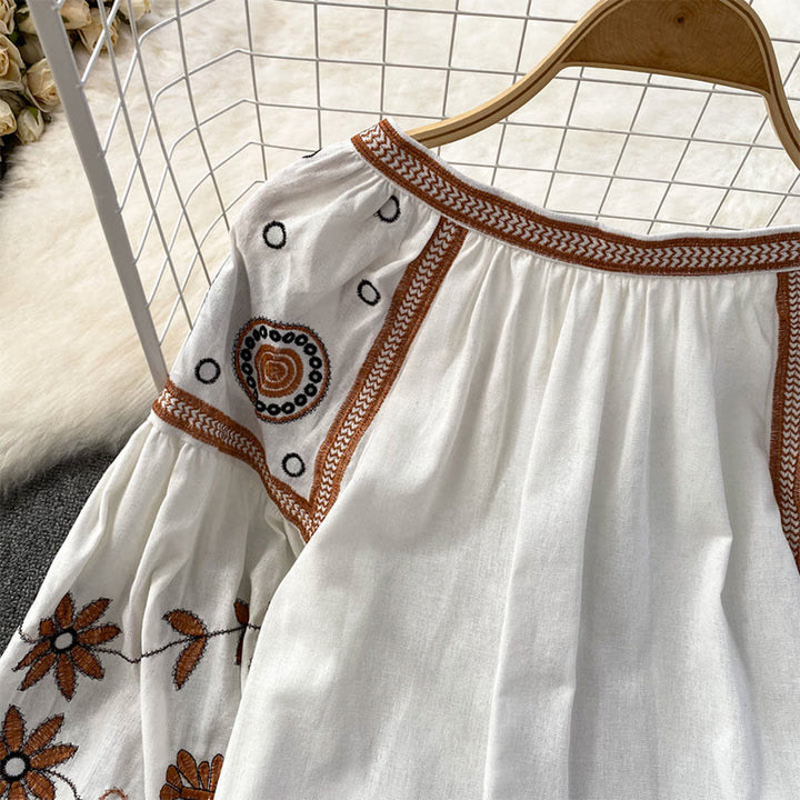 Chemise femme Olivenorma Bohemia brodée à manches lanternes