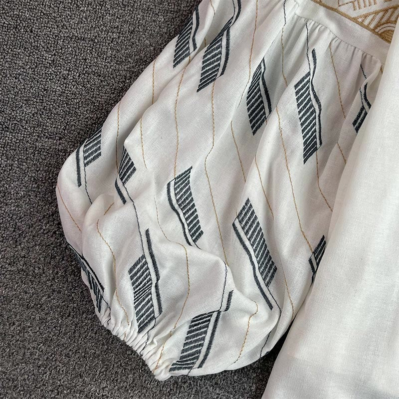 Chemise femme Olivenorma à manches lanternes et broderie totem géométrique