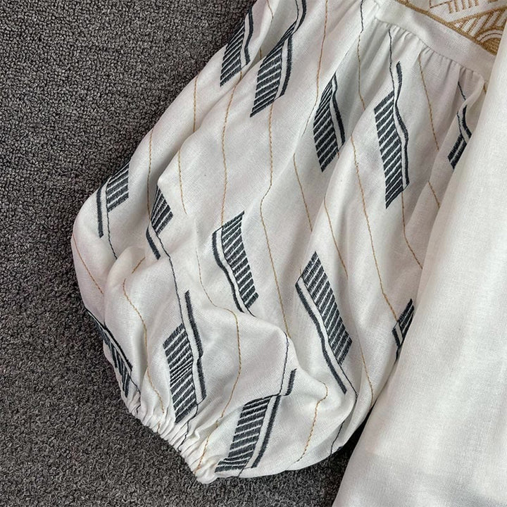 Chemise femme Olivenorma à manches lanternes et broderie totem géométrique