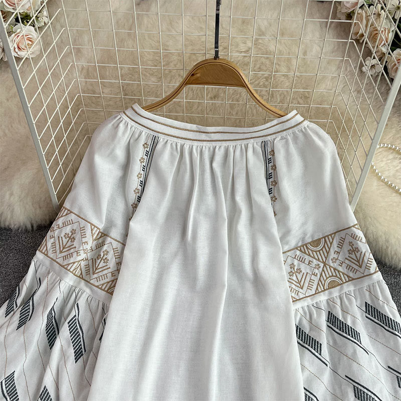Chemise femme Olivenorma à manches lanternes et broderie totem géométrique