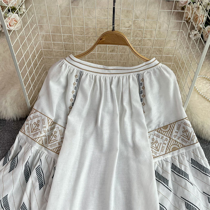 Chemise femme Olivenorma à manches lanternes et broderie totem géométrique