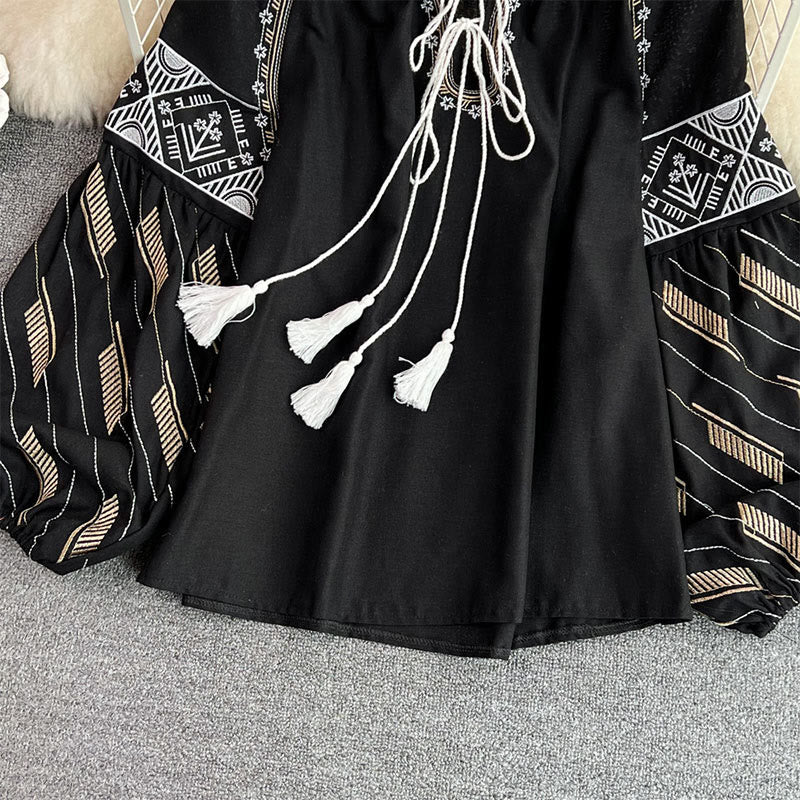 Chemise femme Olivenorma à manches lanternes et broderie totem géométrique