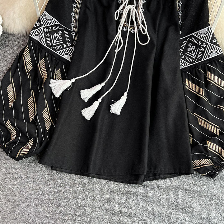 Chemise femme Olivenorma à manches lanternes et broderie totem géométrique