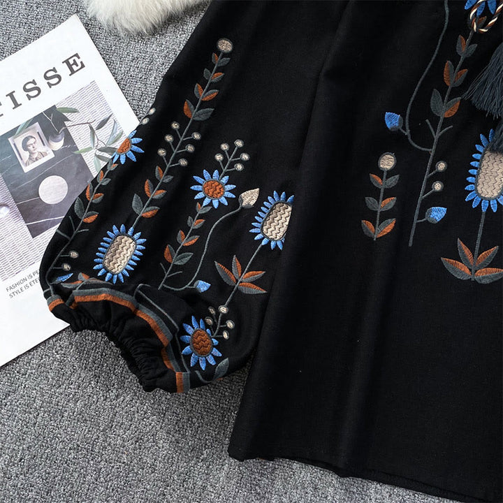 Chemise femme Olivenorma à manches lanternes et broderies florales pastorales