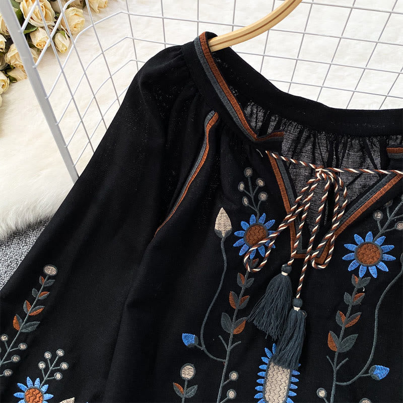 Chemise femme Olivenorma à manches lanternes et broderies florales pastorales