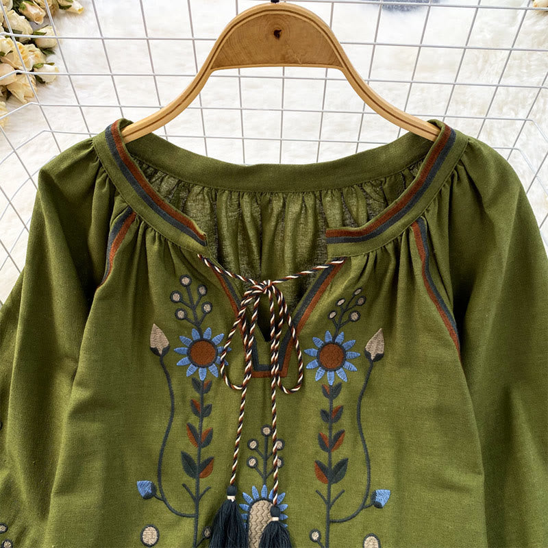 Chemise femme Olivenorma à manches lanternes et broderies florales pastorales