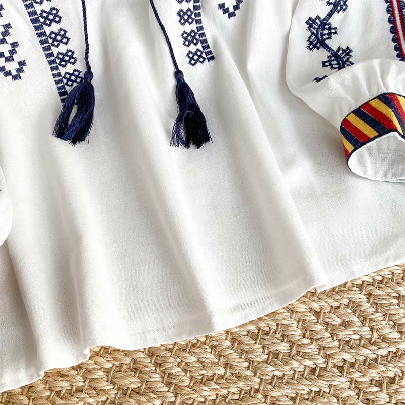 Chemise femme Olivenorma à manches lanternes et broderies style bohème