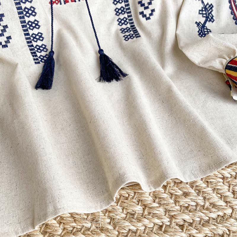 Chemise femme Olivenorma à manches lanternes et broderies style bohème