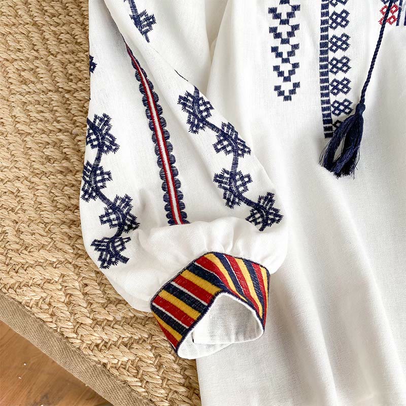 Chemise femme Olivenorma à manches lanternes et broderies style bohème