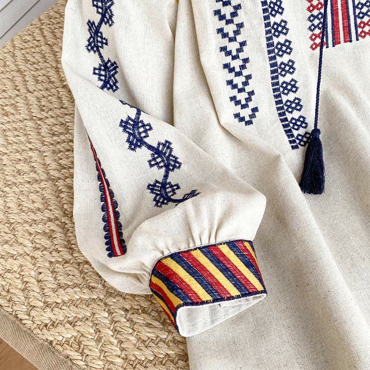 Chemise femme Olivenorma à manches lanternes et broderies style bohème