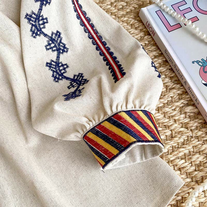 Chemise femme Olivenorma à manches lanternes et broderies style bohème