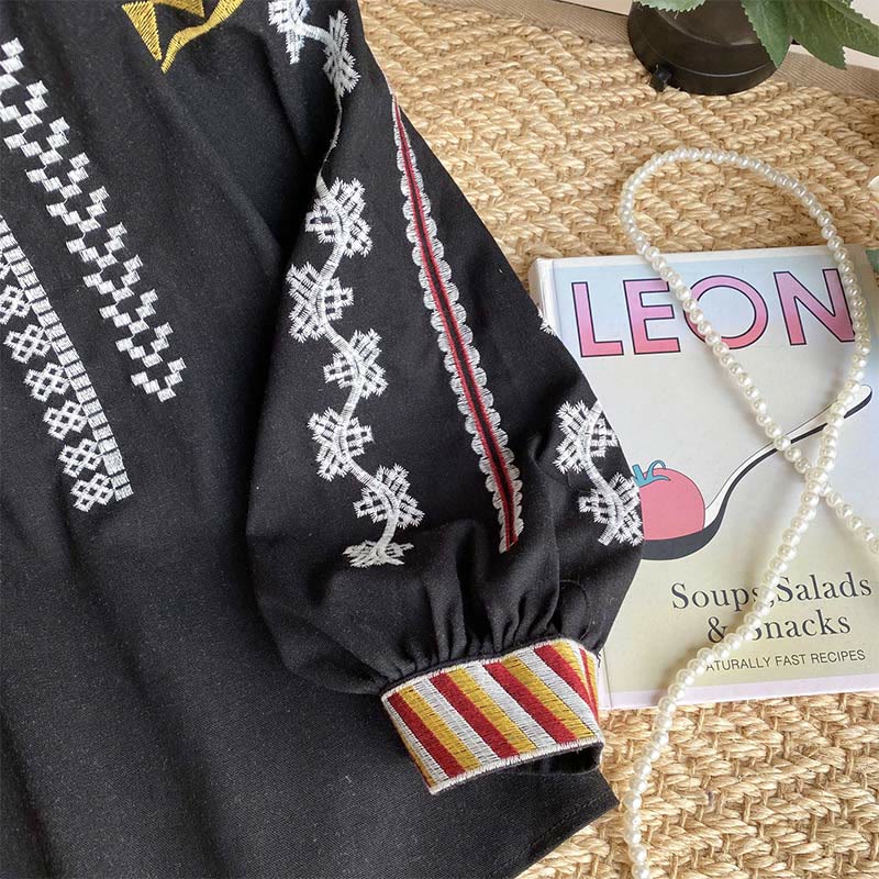 Chemise femme Olivenorma à manches lanternes et broderies style bohème