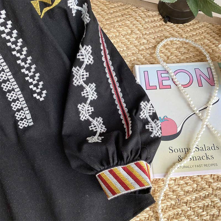 Chemise femme Olivenorma à manches lanternes et broderies style bohème