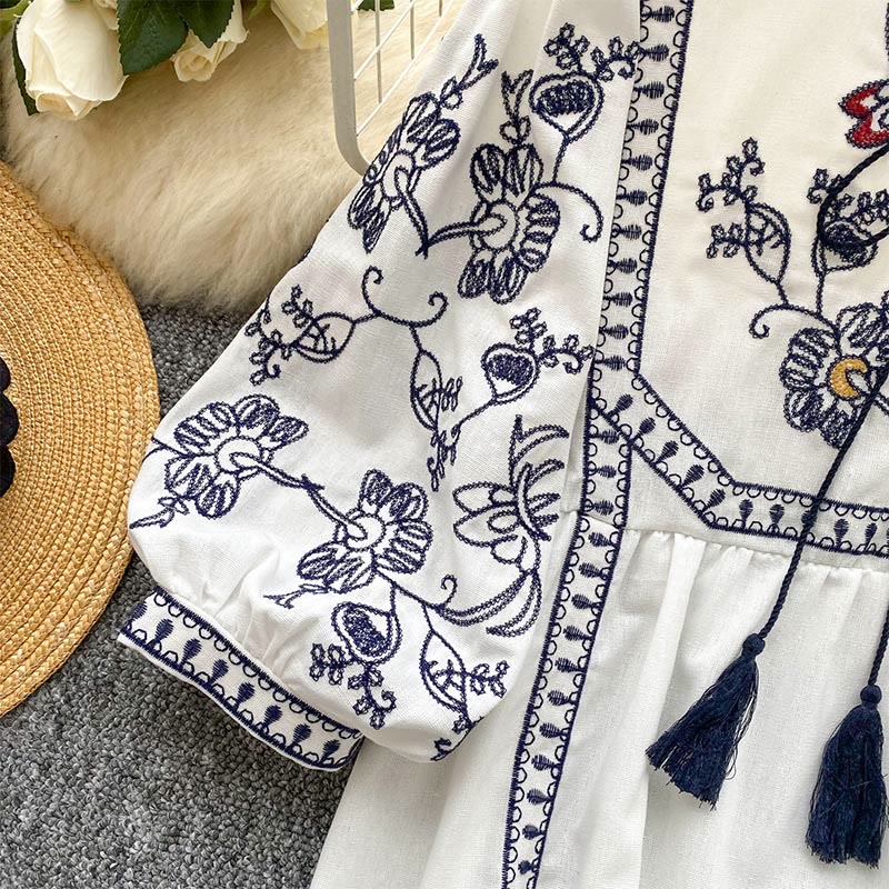 Chemise femme Olivenorma Boho Holiday brodée à manches lanternes