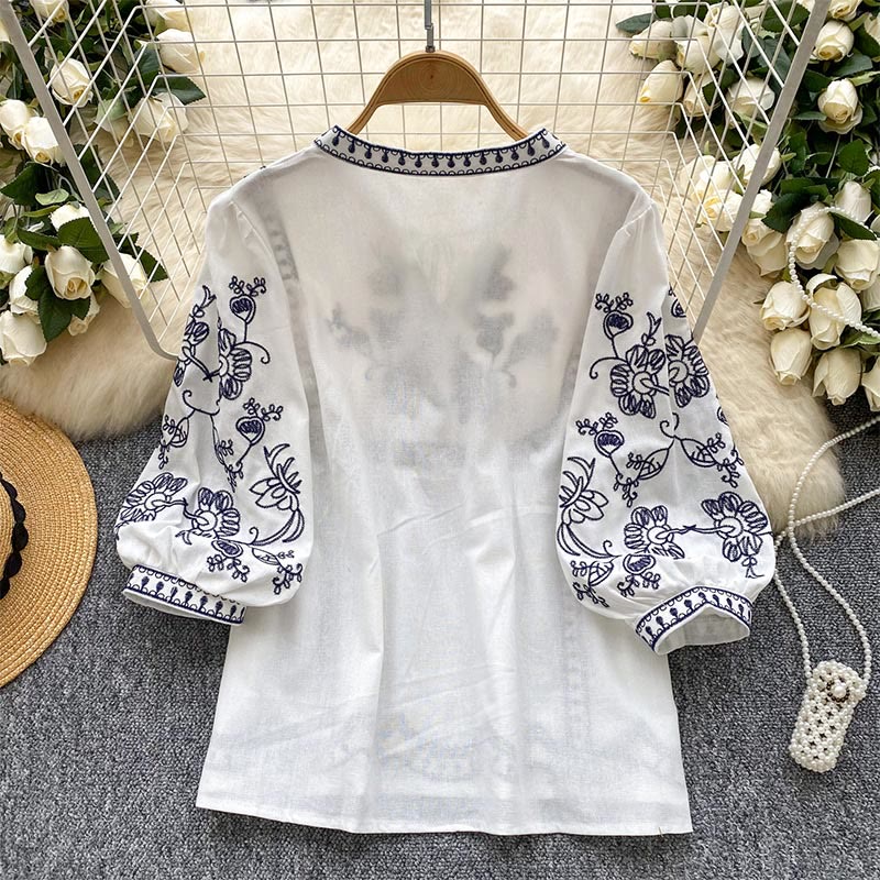 Chemise femme Olivenorma Boho Holiday brodée à manches lanternes