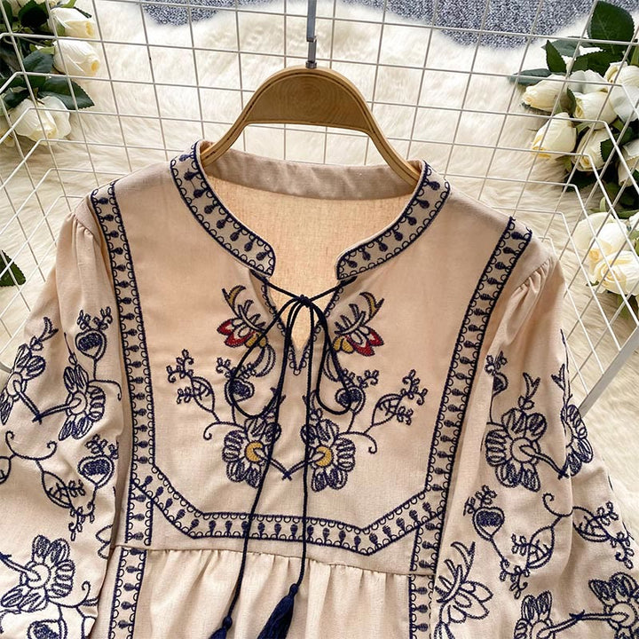 Chemise femme Olivenorma Boho Holiday brodée à manches lanternes