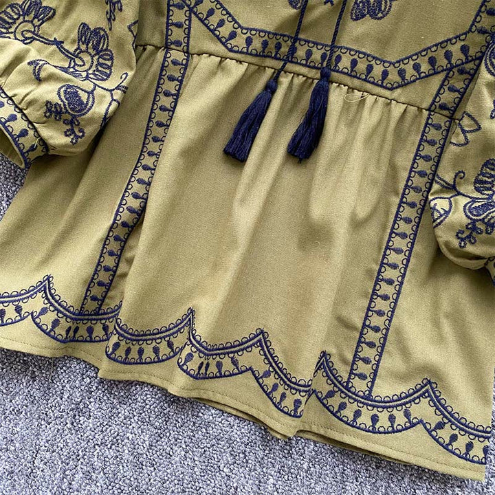 Chemise femme Olivenorma Boho Holiday brodée à manches lanternes