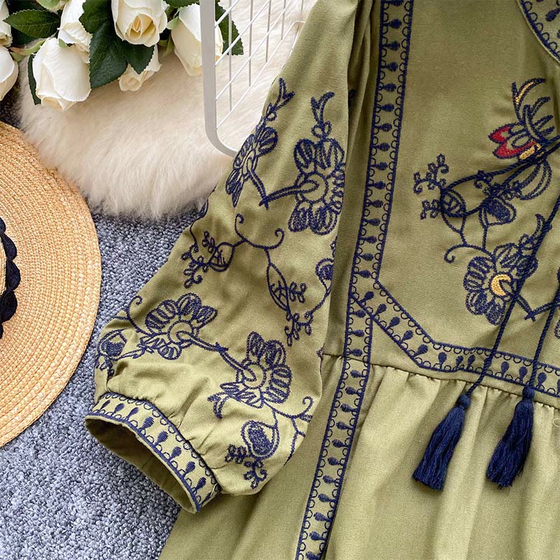 Chemise femme Olivenorma Boho Holiday brodée à manches lanternes