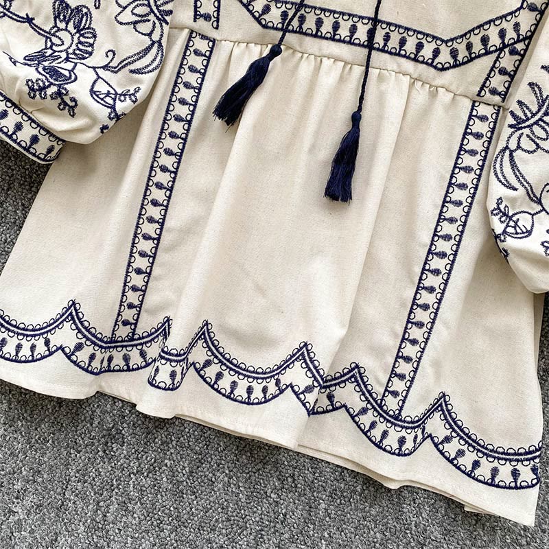 Chemise femme Olivenorma Boho Holiday brodée à manches lanternes