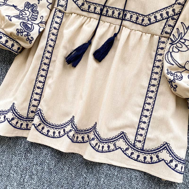 Chemise femme Olivenorma Boho Holiday brodée à manches lanternes