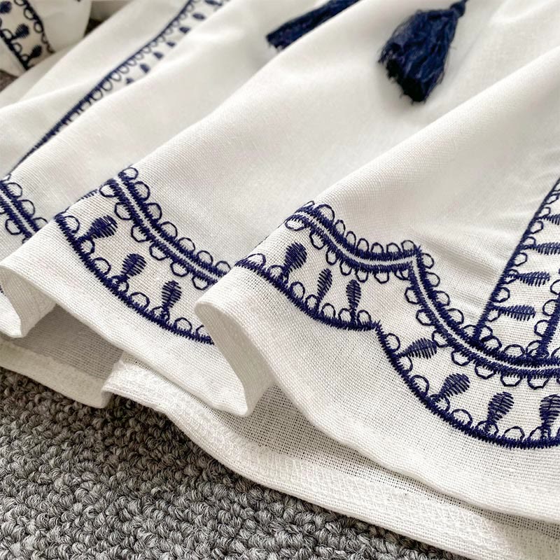 Chemise femme Olivenorma Boho Holiday brodée à manches lanternes