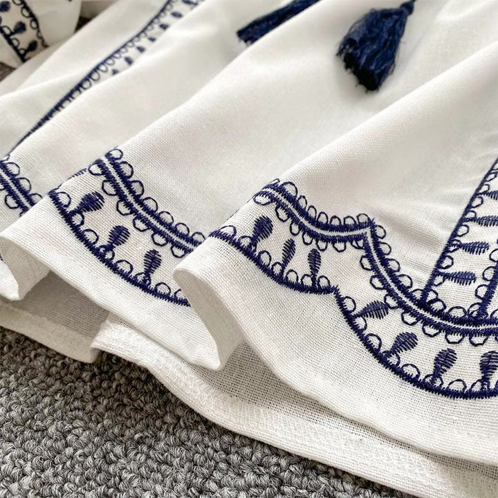 Chemise femme Olivenorma Boho Holiday brodée à manches lanternes