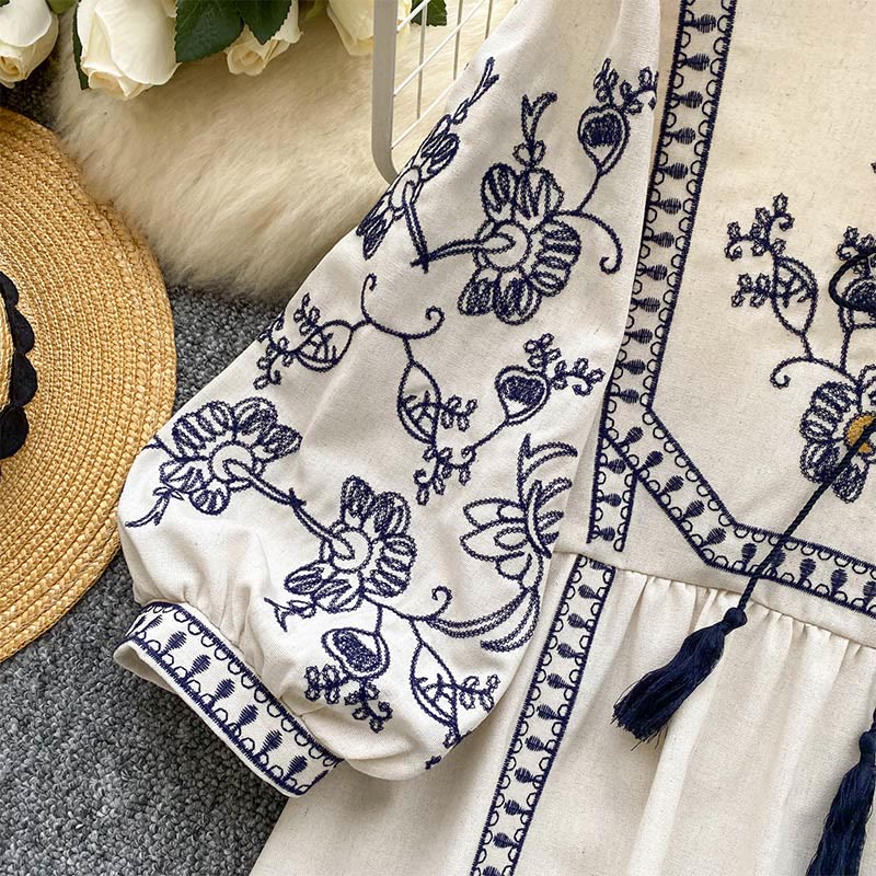 Chemise femme Olivenorma Boho Holiday brodée à manches lanternes