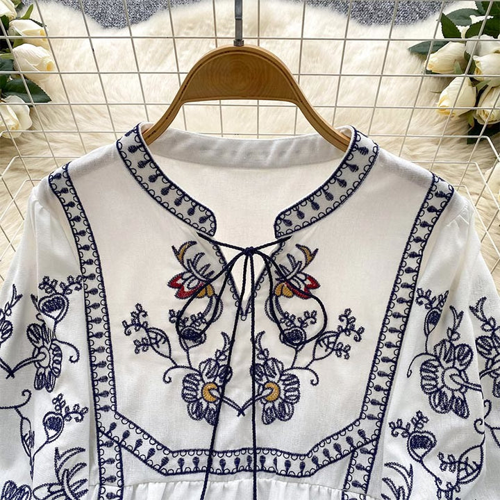 Chemise femme Olivenorma Boho Holiday brodée à manches lanternes