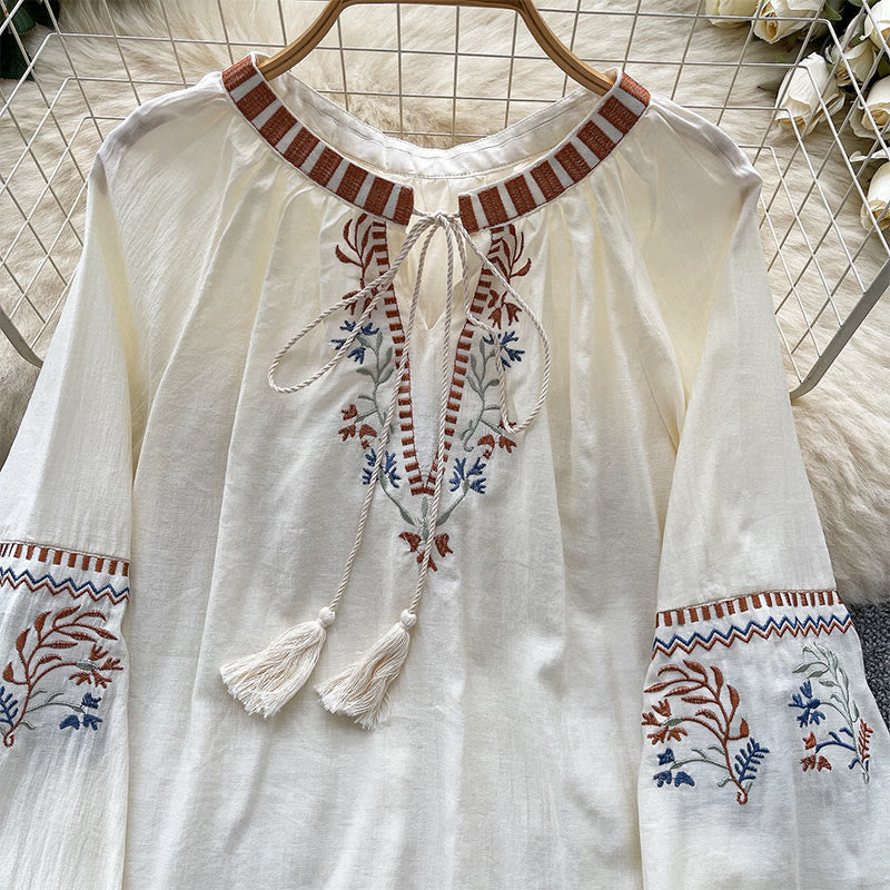 Chemise femme Olivenorma à broderie rétro littéraire et fraîche