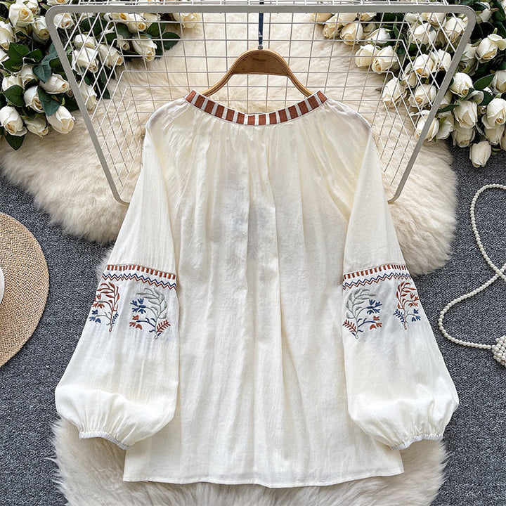 Chemise femme Olivenorma à broderie rétro littéraire et fraîche