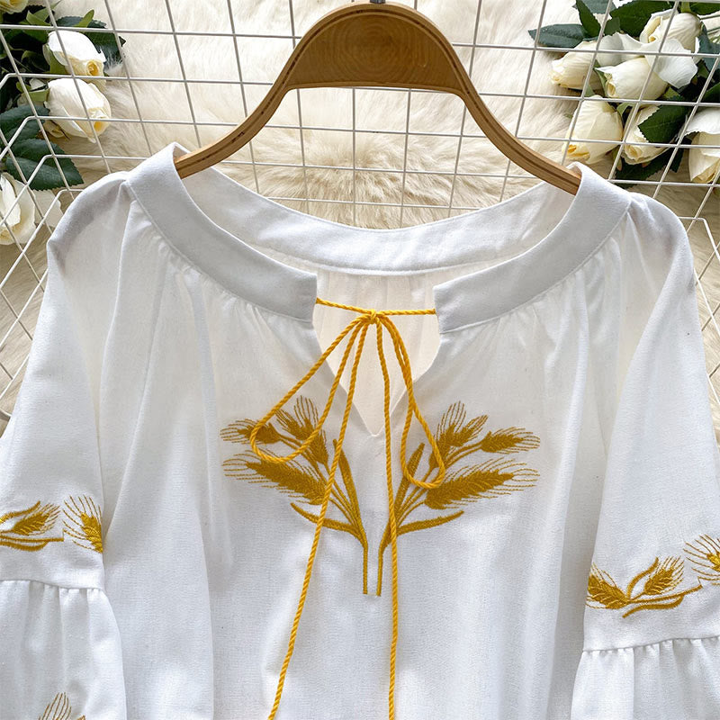 Chemise femme Olivenorma avec broderie épis de blé doré
