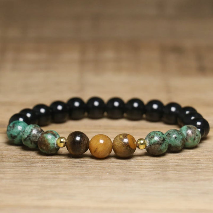 Bracelet de perles de guérison en œil de tigre naturel et turquoise africaine Olivenorma - Pierre naturelle - image 1