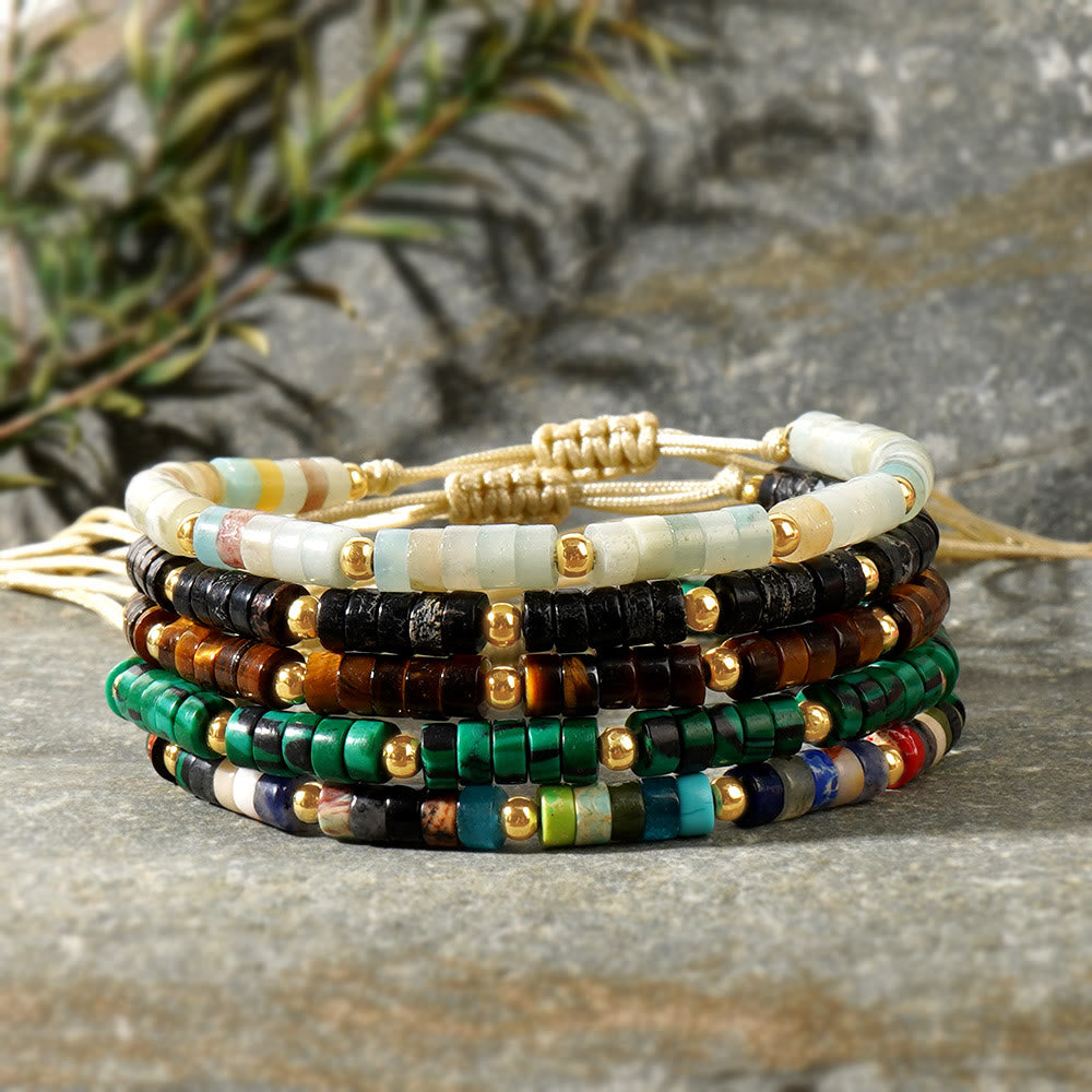 Bracelet réglable Olivenorma en perles de cristal naturel avec mini pierres précieuses de 3 mm - image 1