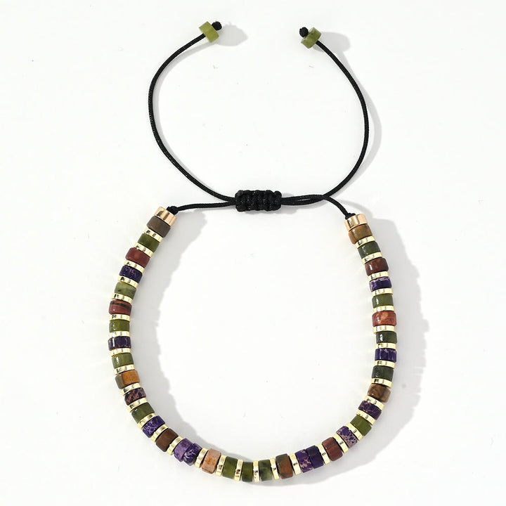 Bracelet tendance en perles d'hématite et mini perles Olivenorma - Pierre Empereur Violette + Jade Vert + Hématite - image 9
