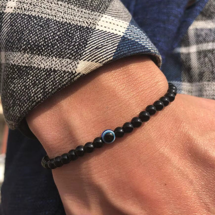 Bracelet Olivenorma en perles rondes en pierre naturelle contre le mauvais œil (6 mm/8 mm) - 8 mm - Obsidienne - image 1