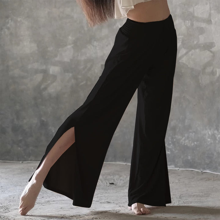 Pantalon de yoga taille haute en coton Olivenorma à jambes larges et fentes - Noir - Taille unique - image 7