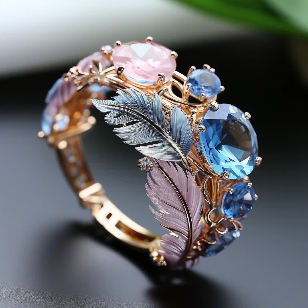 Bague en plumes de cristal Olivenorma « Ailes de l'aube » - États-Unis 10 - image 1