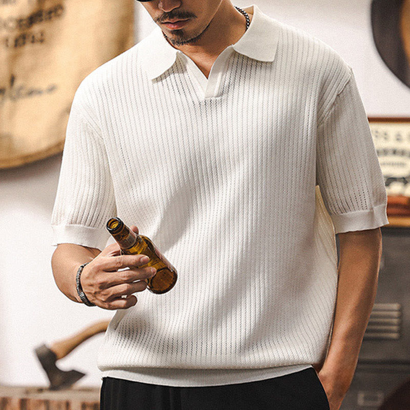Polo en tricot texturé Olivenorma pour homme, coupe classique, manches courtes, en coton - image 9