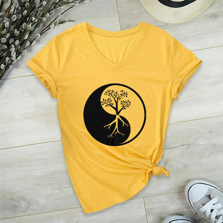 T-shirt col V Olivenorma Yin Yang Tree Yoga Méditation - Jaune - 2XL - image 16