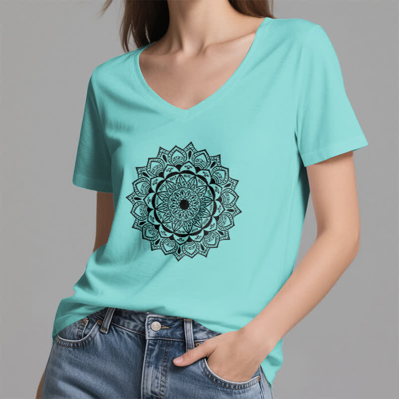 Olivenorma Mandala Lotus Boho Fleur Yoga T-shirt col V - image 24