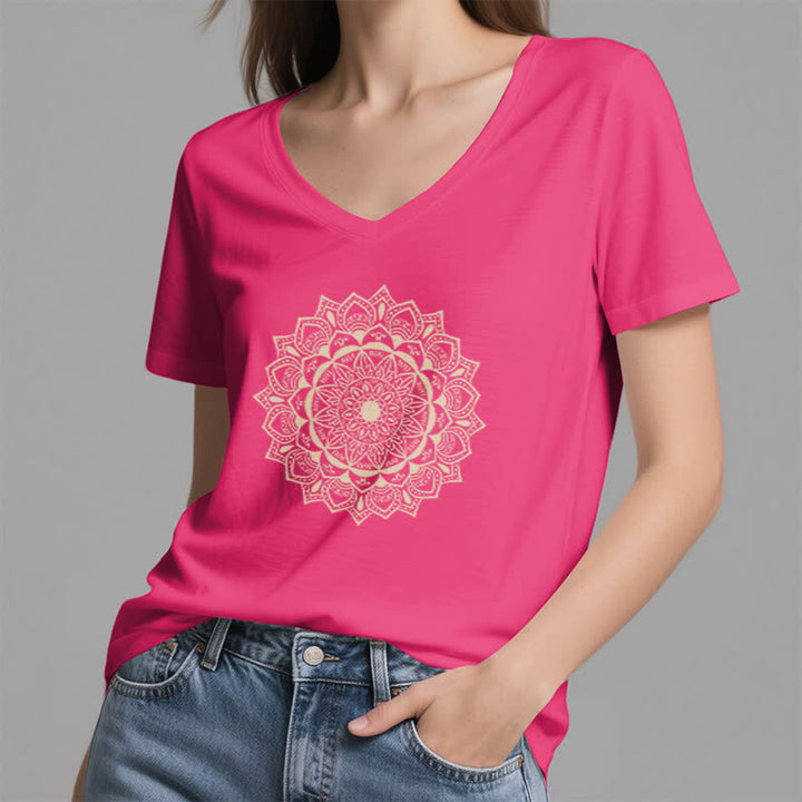 Olivenorma Mandala Lotus Boho Fleur Yoga T-shirt col V - image 20