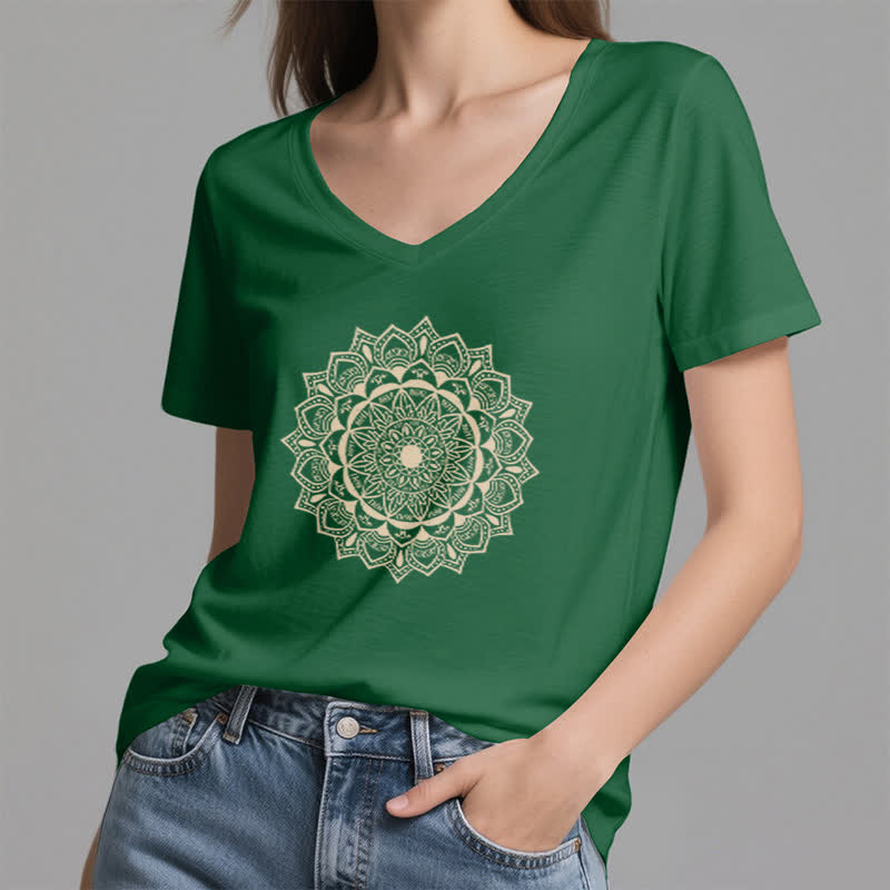 Olivenorma Mandala Lotus Boho Fleur Yoga T-shirt col V - image 8
