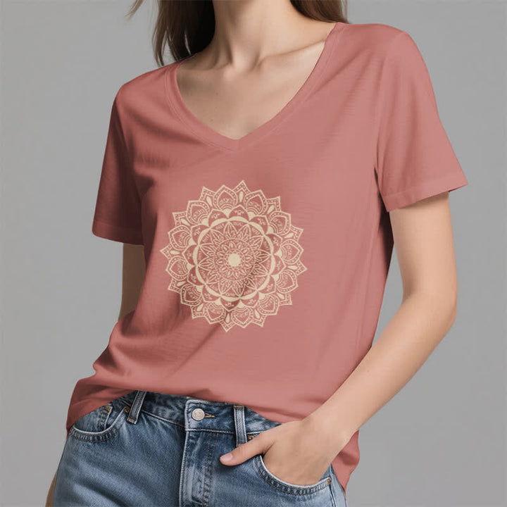 Olivenorma Mandala Lotus Boho Fleur Yoga T-shirt col V - image 18